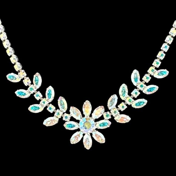 Rhinestone Colorful Floral Designs Choker Necklace Hook Clasp by David's Bridal - Picture 3 of 9